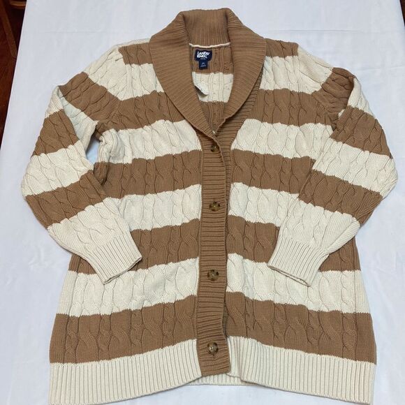 Lands End Drifter Shawl Neck Cable Sweater Cardigan Stripe Size M - Picture 5 of 11